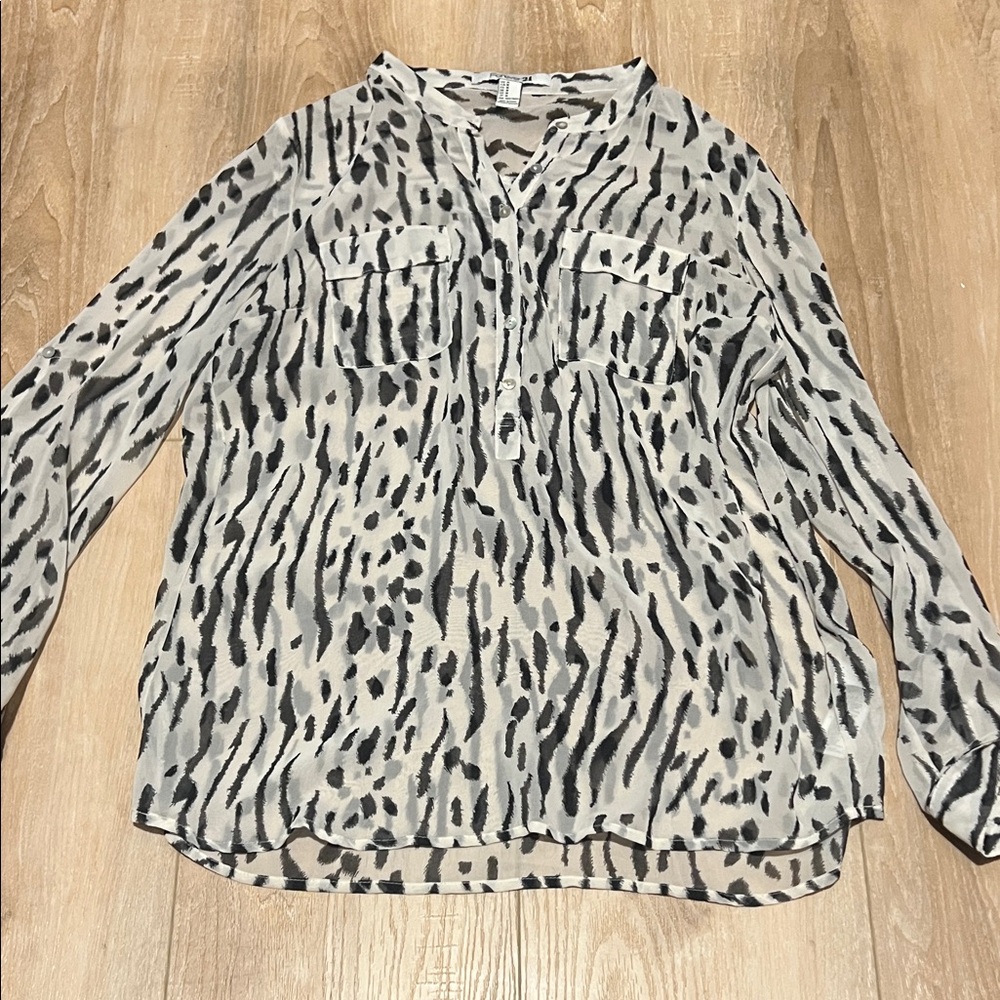 Forever 21 Animal Print Blouse - Black and Cream
